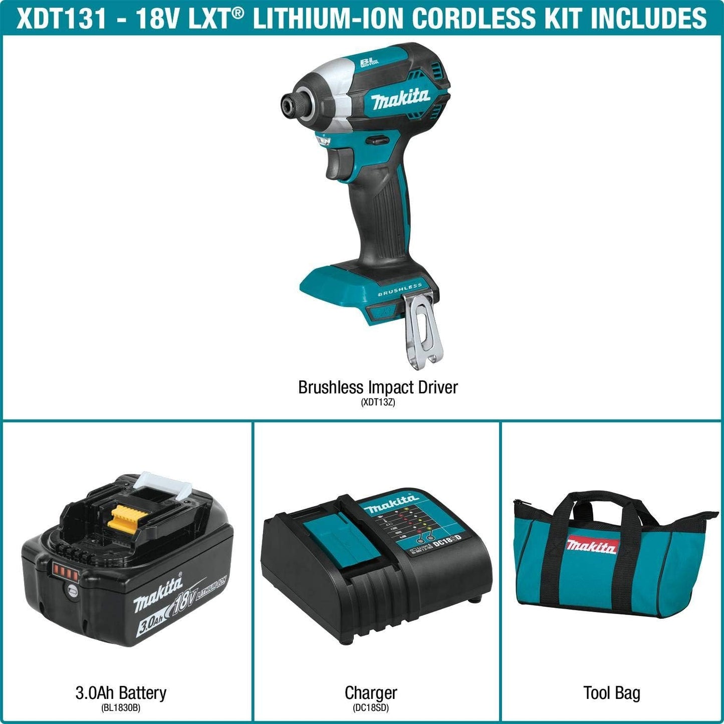 Makita Kit Atornillador De Impacto Lxt 18v Sin Escobillas  XDT131