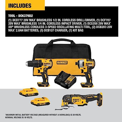 DEWALT Kit combinado de 3 herramientas inalámbrico sin escobillas (DCK379D2)