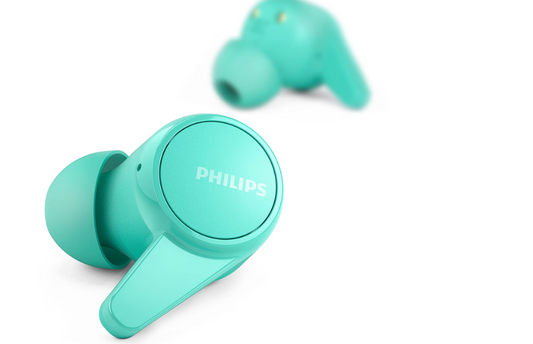 Philips T1207 - Auriculares inalámbricos con hasta 18 Horas de reproducción y Resistencia al Agua IPX4, Color Aqua