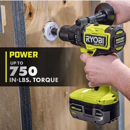 RYOBI ONE+ HP 18V sin escobillas inalámbrico 1,27 cm. Kit de taladro de martillo con (2) baterías de 2,0 Ah, cargador y bolsa (PBLHM101K2)