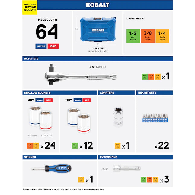 Kobalt 64 piezas SAE/metric