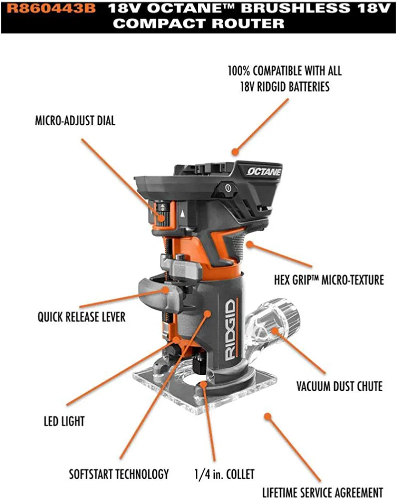 Ridgid Router 18v R860443B sin escobillas