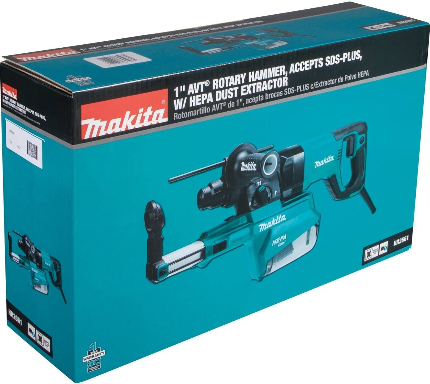 Makita HR2661 Martillo giratorio AVT de 1 pulgada con extractor de polvo Hepa