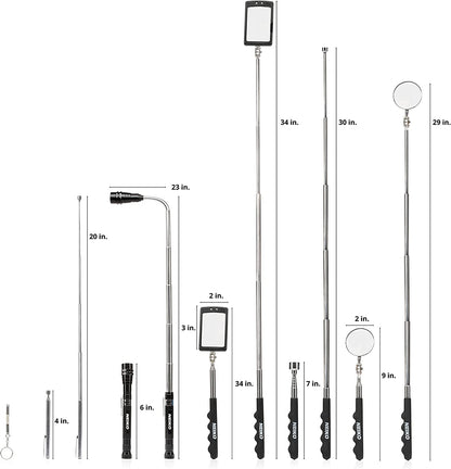 NEIKO 20736A Juego de herramienta de recogida magnética y espejo de inspección | Linterna LED telescópica flexible y extensible | Herramienta de recuperación de 15 lb