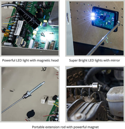 NEIKO 20736A Juego de herramienta de recogida magnética y espejo de inspección | Linterna LED telescópica flexible y extensible | Herramienta de recuperación de 15 lb