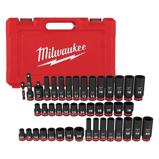 Milwaukee SHOCKWAVE Juego de dados de impacto de 6 puntos métricos y SAE 3/8 pulg. (43 piezas)