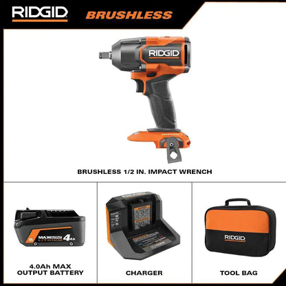 RIDGID 18V Llave de Impacto 1/2in Sin Escobillas con Batería 4ah y cargador